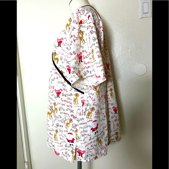 The Rudolph Co. Christmas Scrub Top with Santa and Rudolph - Picture 3 of 7